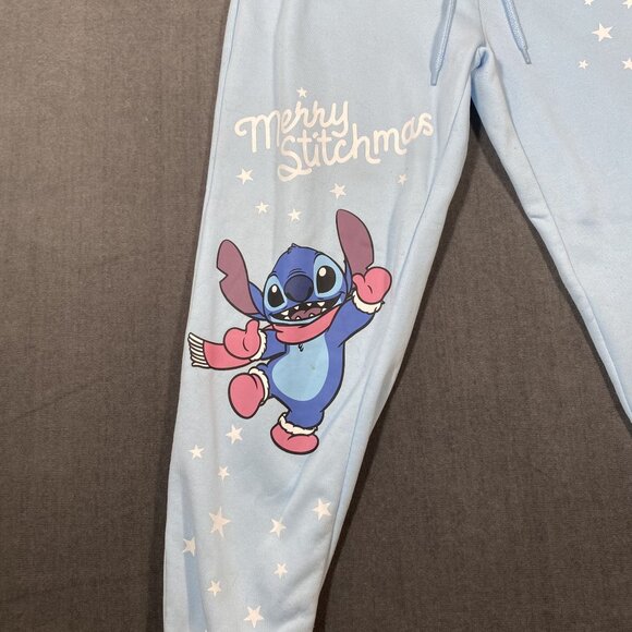 Disney Stitch "Merry Stitchmas"Baby Blue Jogger Sweatpants Womens Size Medium - Picture 2 of 10